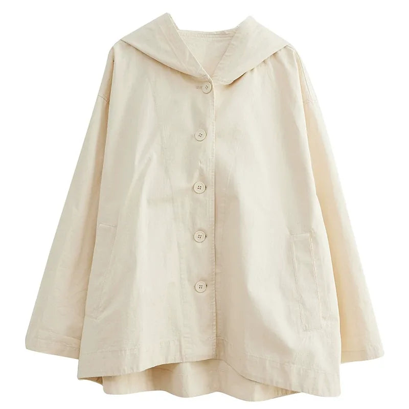 Casual Hooded Cotton Jacket with Dropped Shoulders and Slash Pockets