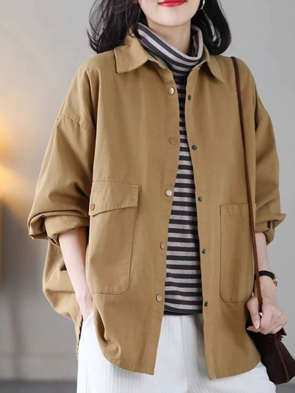 Casual Patch Pocket Shirt Jacket Long Sleeve