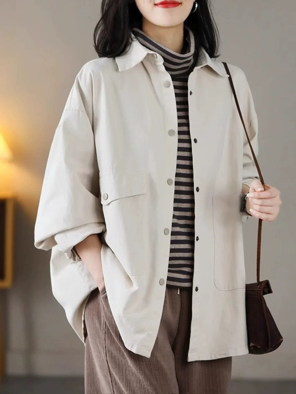 Casual Patch Pocket Shirt Jacket Long Sleeve