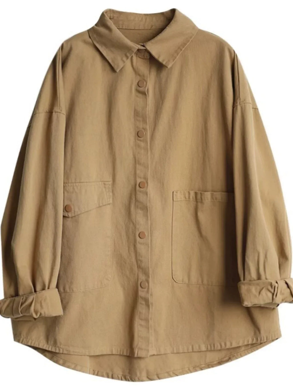 Casual Patch Pocket Shirt Jacket Long Sleeve