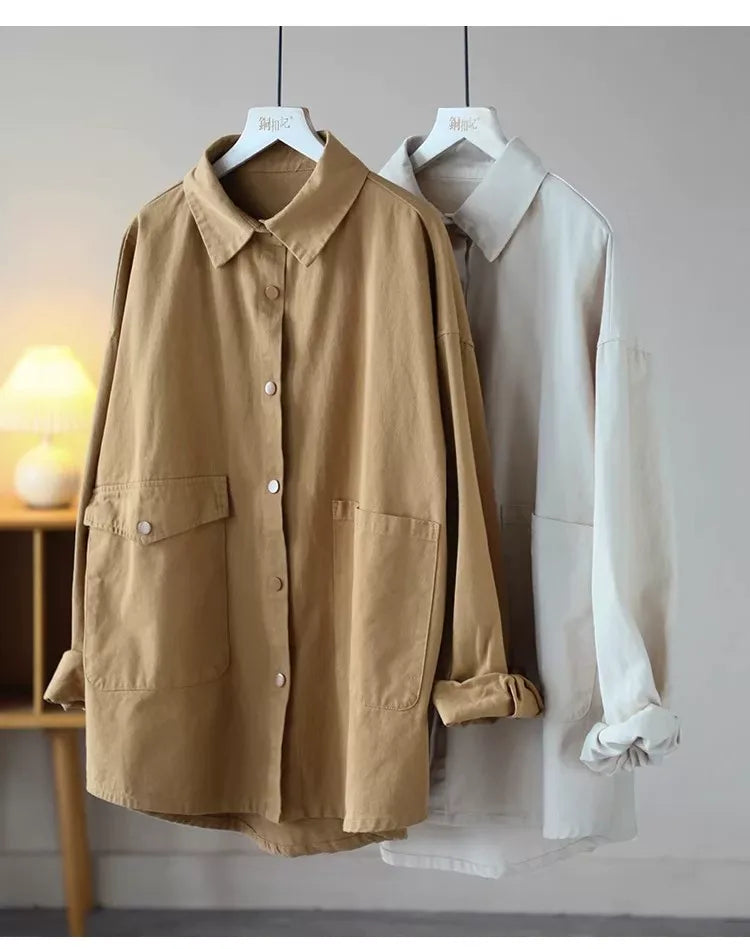 Casual Patch Pocket Shirt Jacket Long Sleeve