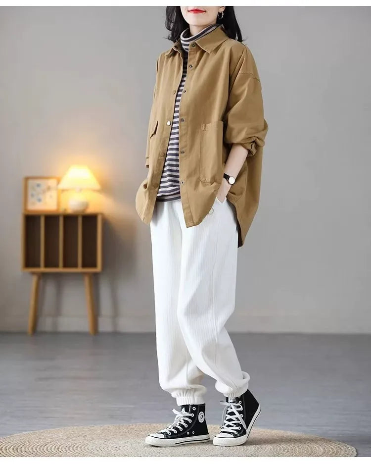 Casual Patch Pocket Shirt Jacket Long Sleeve