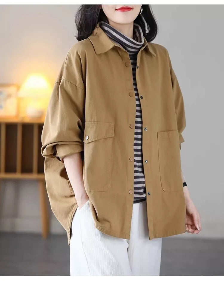 Casual Patch Pocket Shirt Jacket Long Sleeve