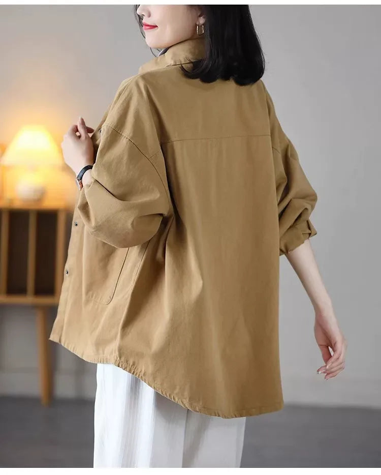Casual Patch Pocket Shirt Jacket Long Sleeve