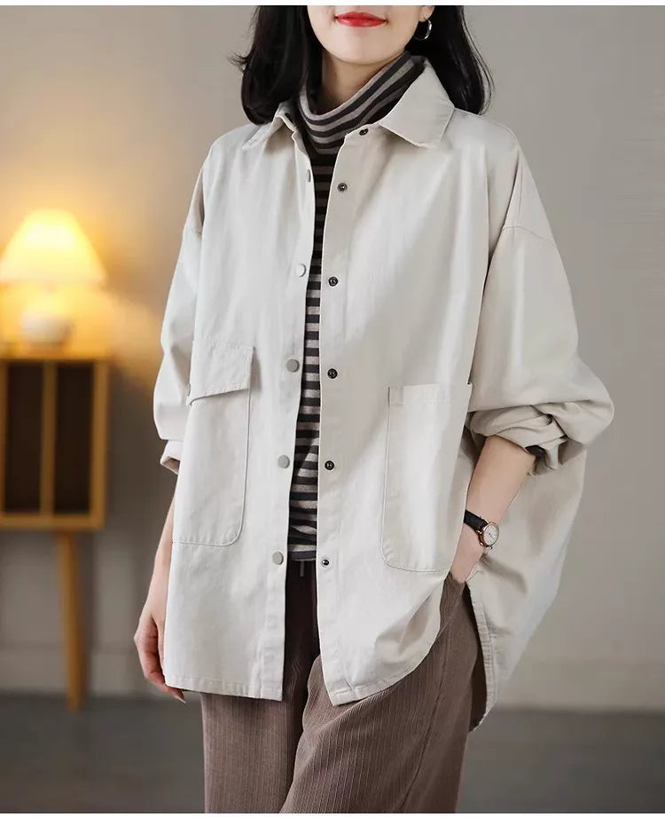 Casual Patch Pocket Shirt Jacket Long Sleeve