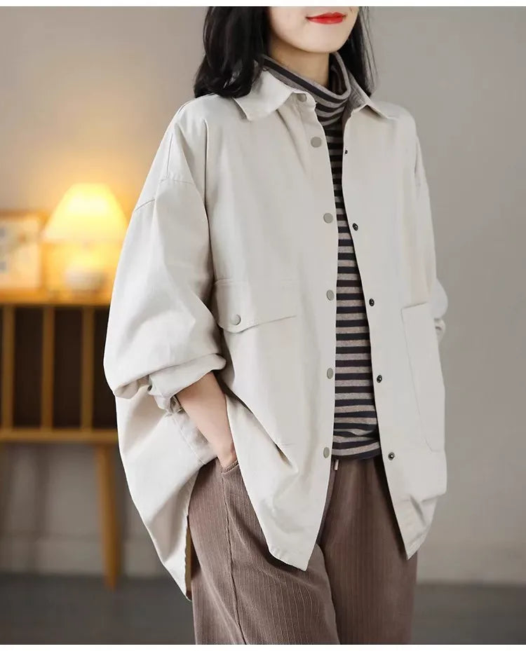 Casual Patch Pocket Shirt Jacket Long Sleeve