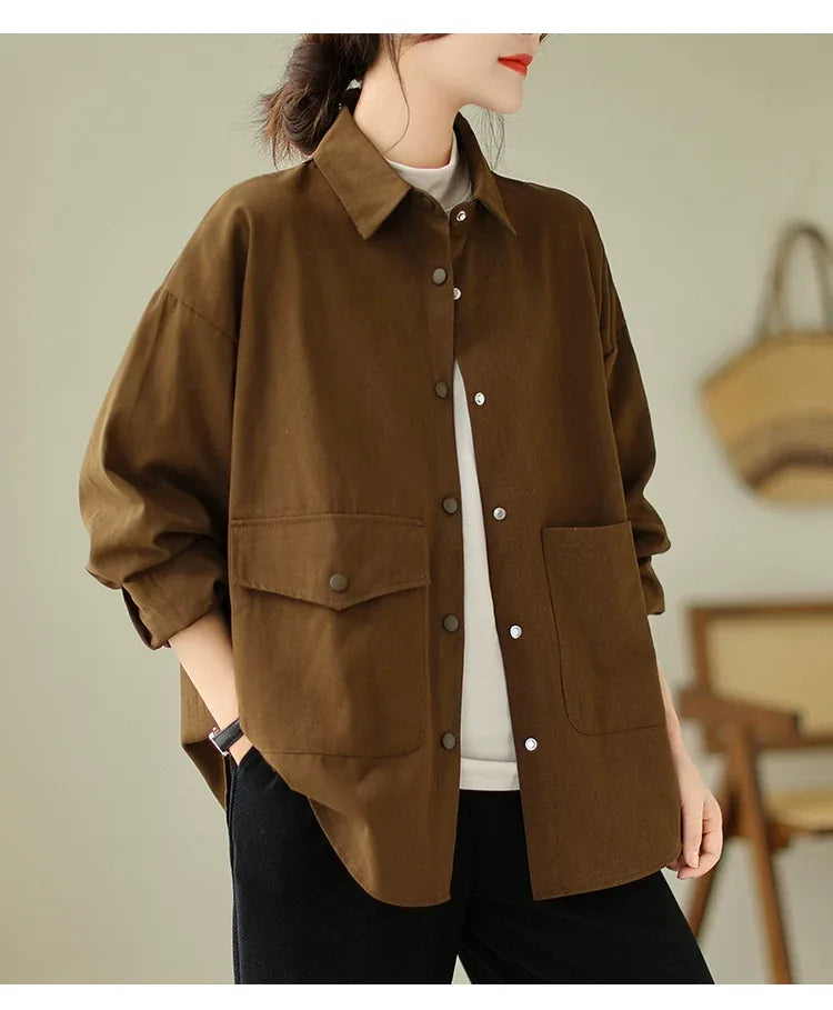 Casual Patch Pocket Shirt Jacket Long Sleeve