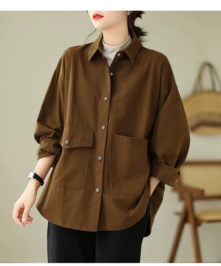 Casual Patch Pocket Shirt Jacket Long Sleeve