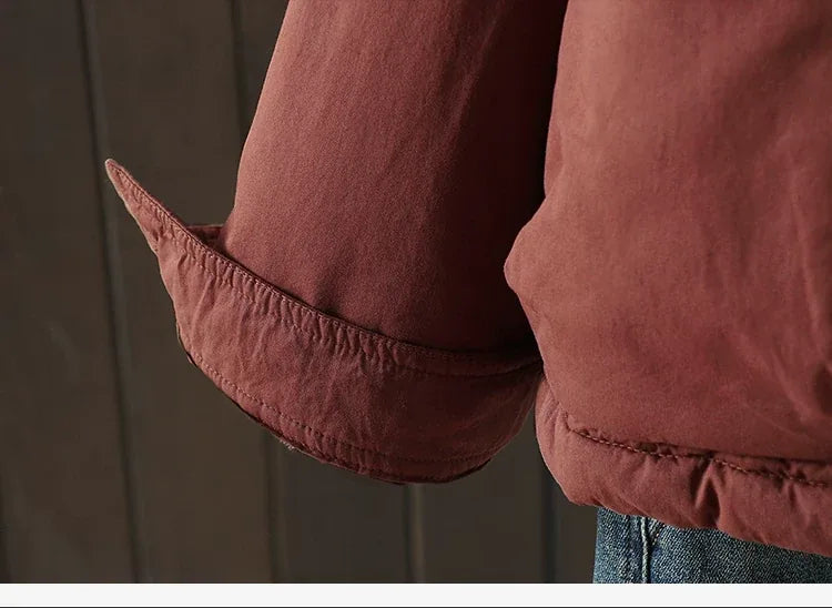 Casual Quilted Padded Jacket Round Neck Patch Pocket