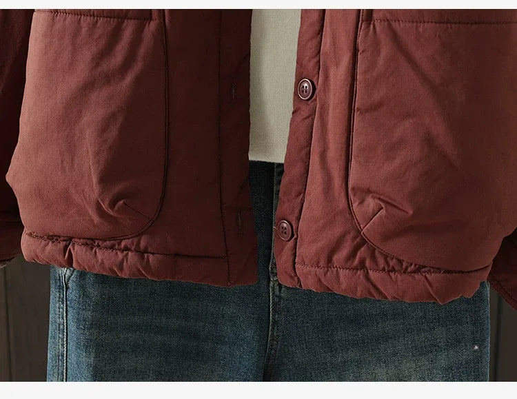 Casual Quilted Padded Jacket Round Neck Patch Pocket