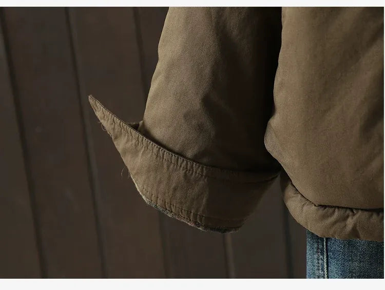 Casual Quilted Padded Jacket Round Neck Patch Pocket