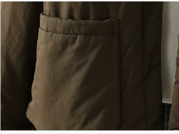 Casual Quilted Padded Jacket Round Neck Patch Pocket