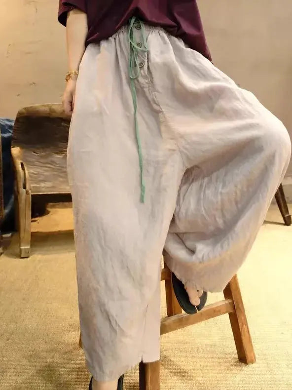 Retro Linen Wide-Leg Pants for Women