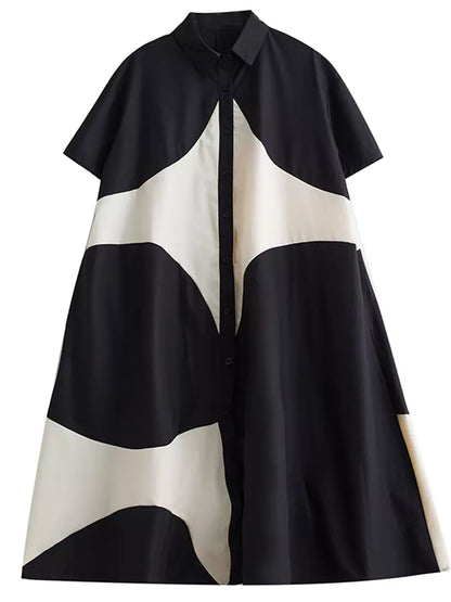 Chic Contrast Color Printed Patchwork Shirt Dress