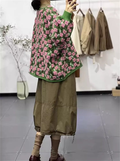 Cárdigan elegante de punto jacquard con estampado floral