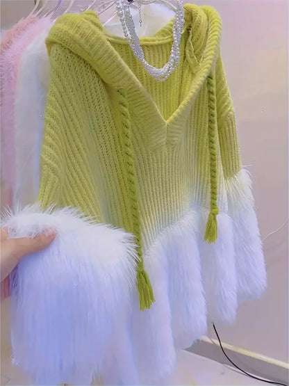 Chic Gradient Faux Mink Hooded Sweater for Women