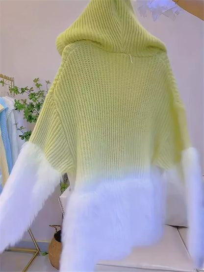 Chic Gradient Faux Mink Hooded Sweater for Women