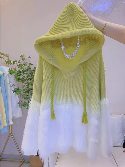 Chic Gradient Faux Mink Hooded Sweater for Women