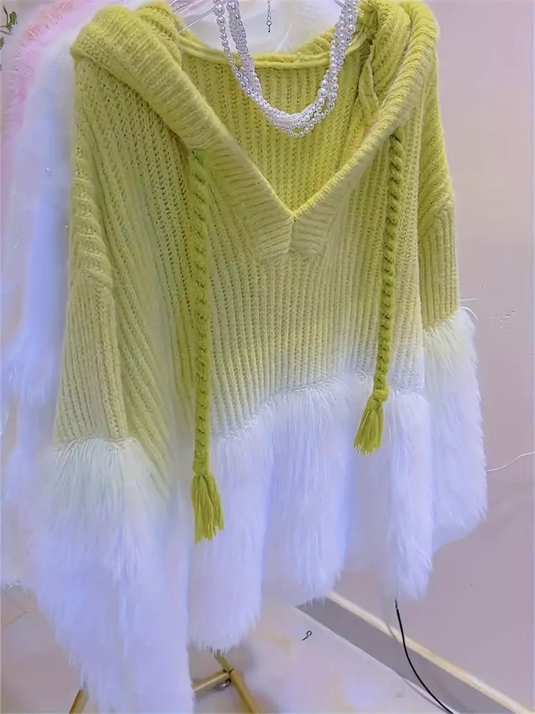 Chic Gradient Faux Mink Hooded Sweater for Women
