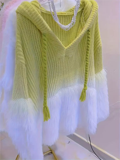 Chic Gradient Faux Mink Hooded Sweater for Women