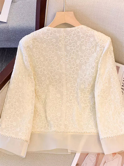 Chic Green Embroidered Chinese Style Shirt with Knot Buttons