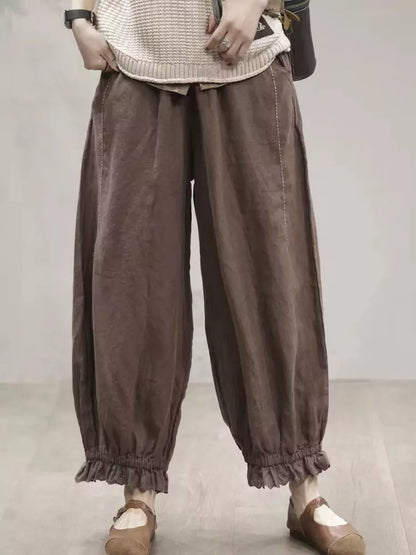 High-Waist Cotton Linen Harem Pants