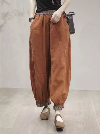 High-Waist Cotton Linen Harem Pants