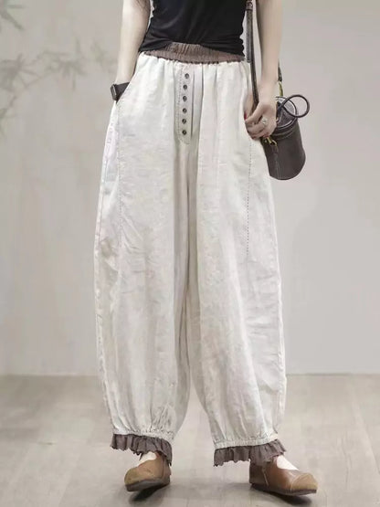 High-Waist Cotton Linen Harem Pants