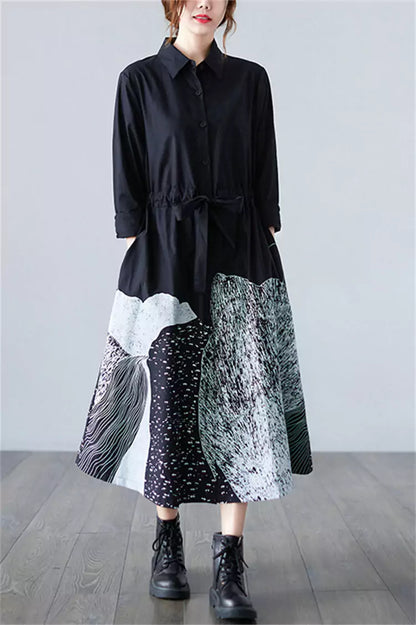 Printed Shirt Dress with Long Sleeves