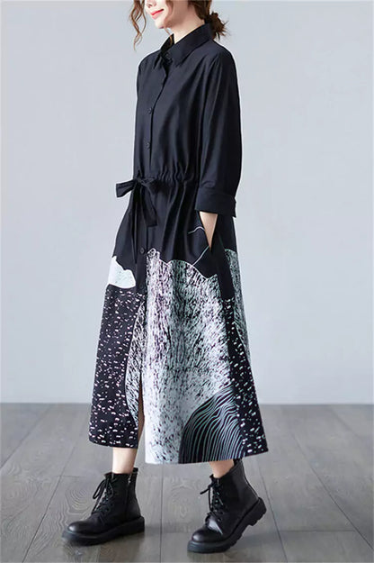 Printed Shirt Dress with Long Sleeves