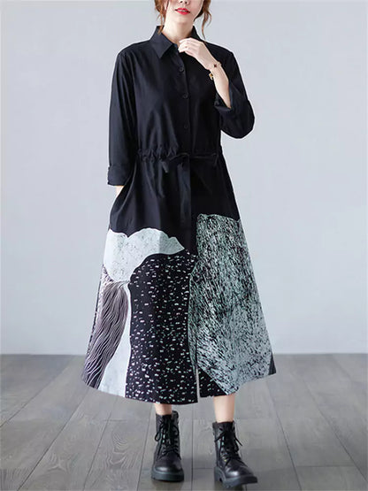 Printed Shirt Dress with Long Sleeves