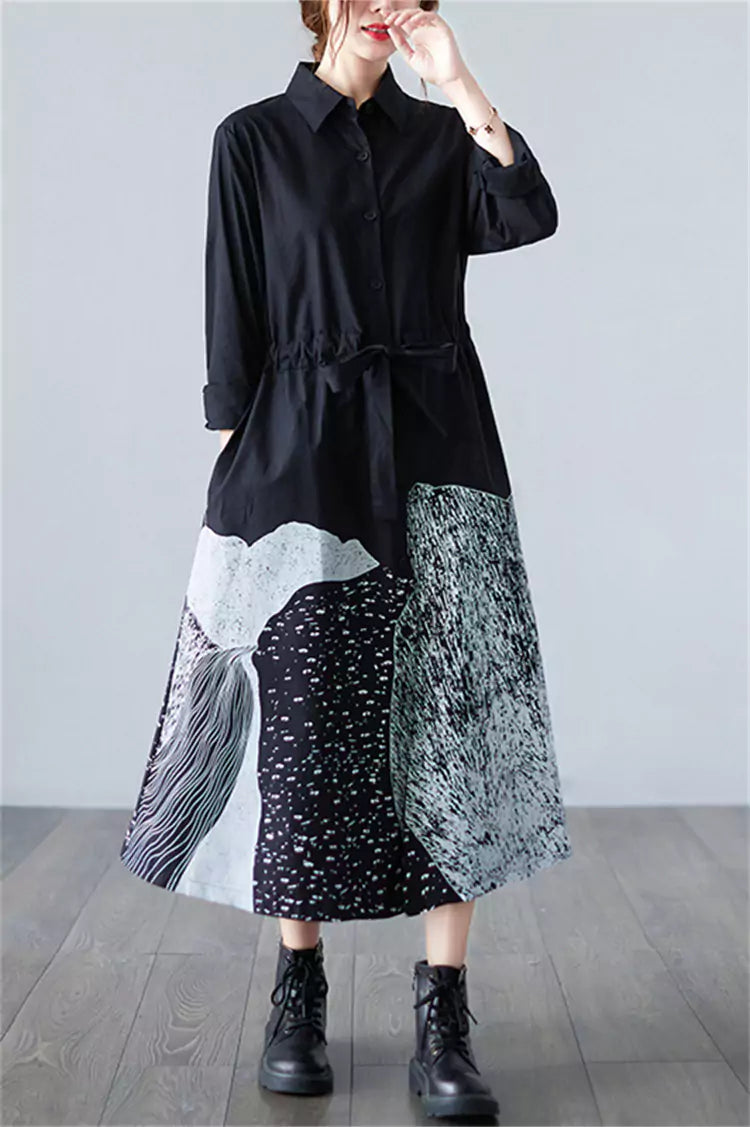 Printed Shirt Dress with Long Sleeves