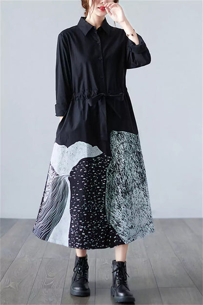 Printed Shirt Dress with Long Sleeves