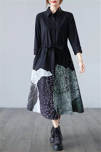 Printed Shirt Dress with Long Sleeves