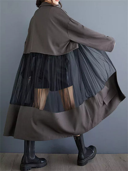 Chic Patchwork Blazer Dress with Sheer Mesh Panels