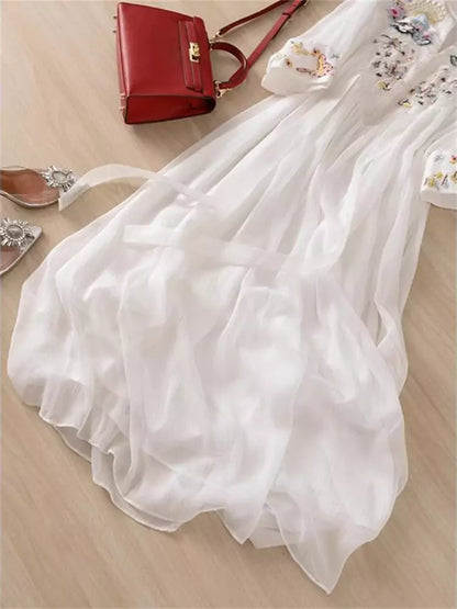 Embroidered Flowy Cotton Linen Maxi Dress