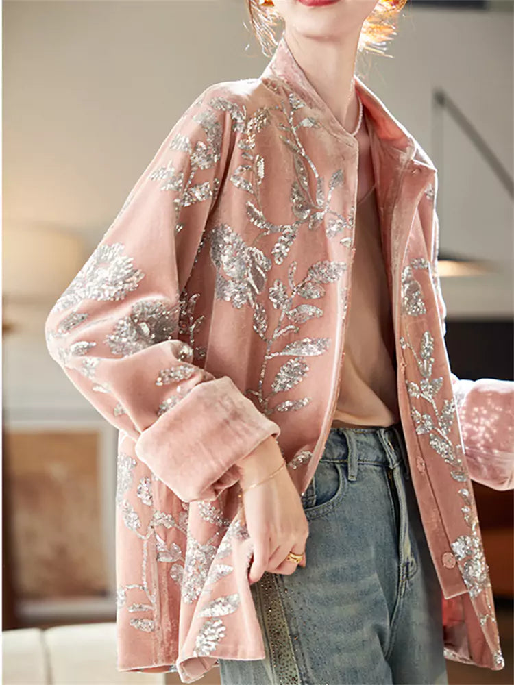 Elegante Pailletten-Samtjacke für Damen im Frühling
