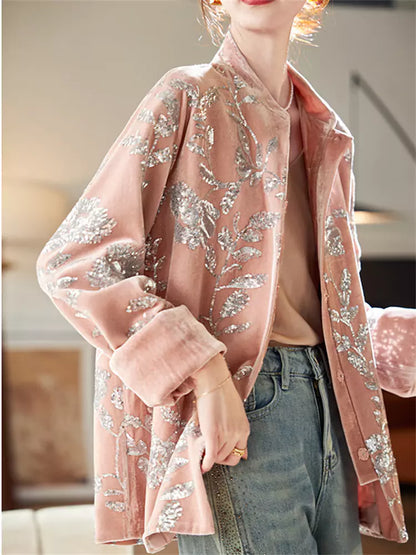 Elegante Pailletten-Samtjacke für Damen im Frühling