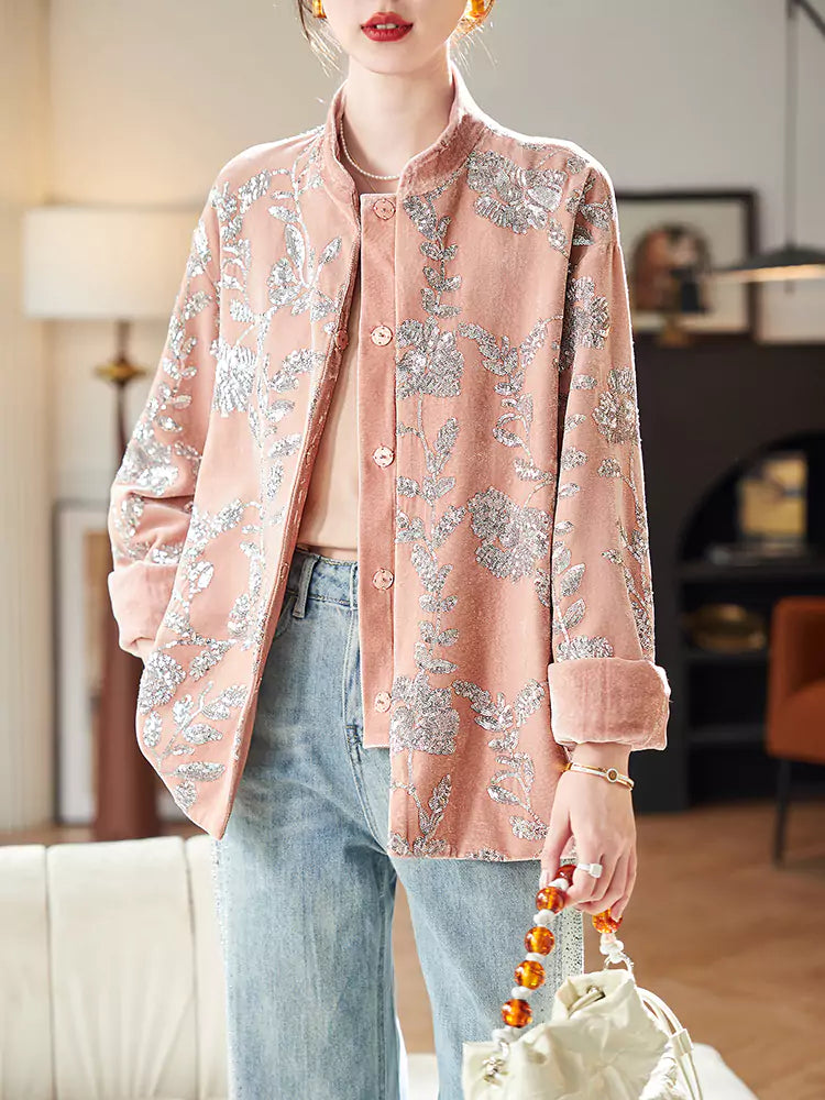 Elegante Pailletten-Samtjacke für Damen im Frühling