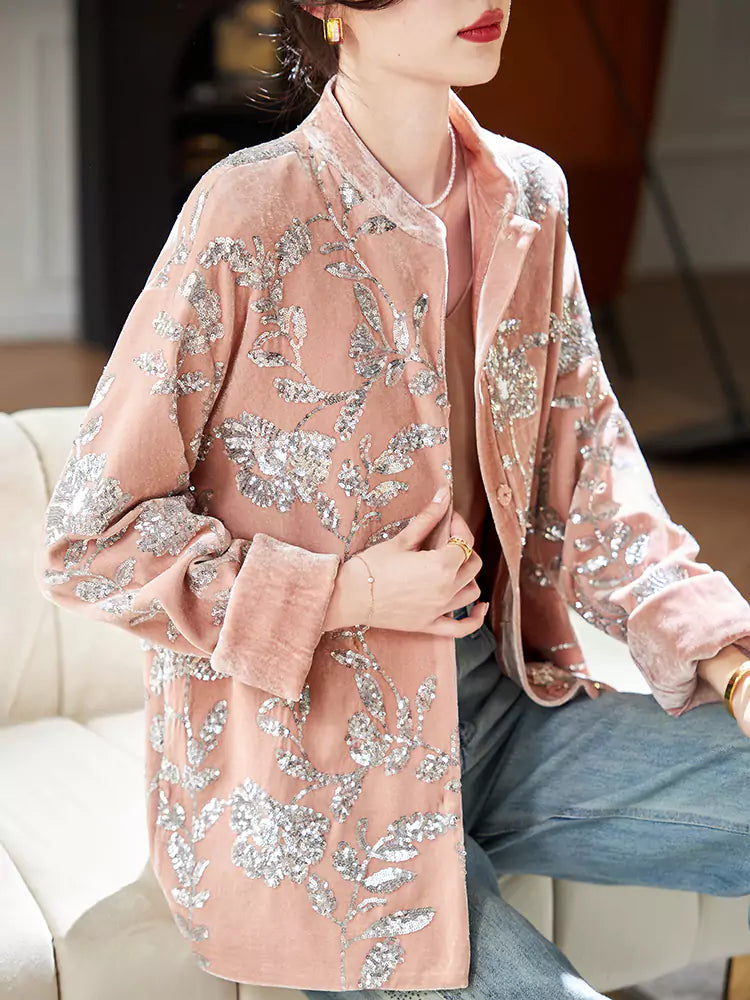 Elegante Pailletten-Samtjacke für Damen im Frühling