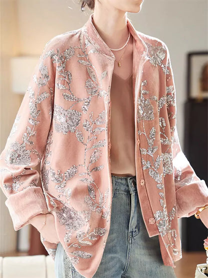 Elegante Pailletten-Samtjacke für Damen im Frühling