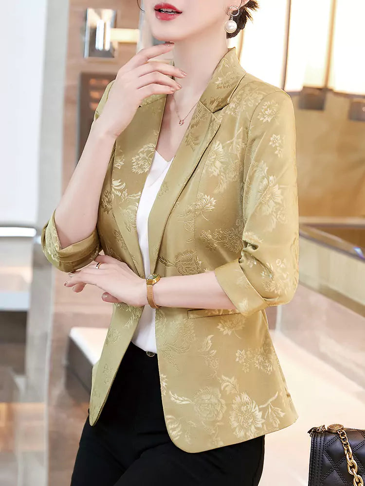 Yellow Jacquard Lapel Collar Blazer Jacket