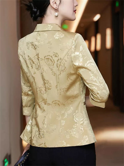 Yellow Jacquard Lapel Collar Blazer Jacket