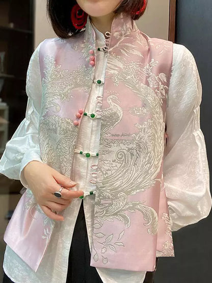 Chinese Style Embroidered Vintage Knotted Waistcoat Mandarin Collar