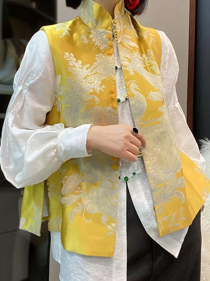 Chinese Style Embroidered Vintage Knotted Waistcoat Mandarin Collar