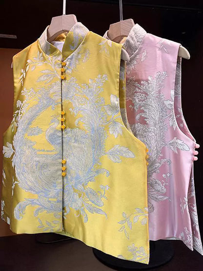 Chinese Style Embroidered Vintage Knotted Waistcoat Mandarin Collar