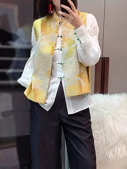 Chinese Style Embroidered Vintage Knotted Waistcoat Mandarin Collar