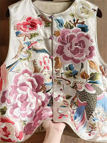 Chinese Style Floral Heavy Embroidered Silk Waistcoat