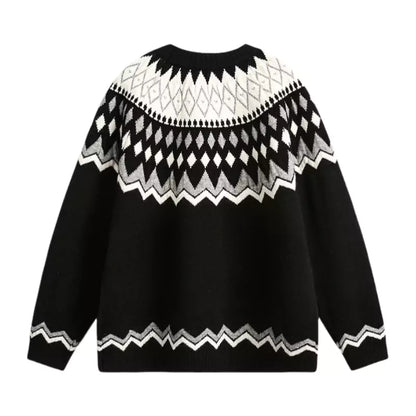 Grobstrickpullover mit warmem Retro-Muster