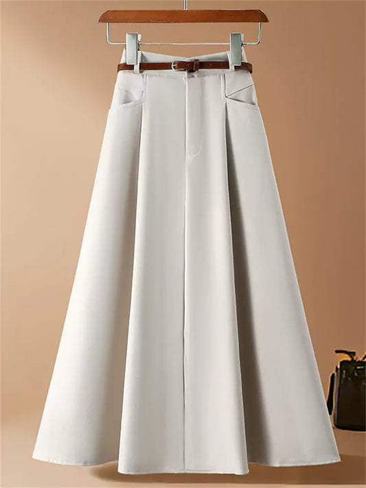 Classic Women's Fall Suiting Pleated High Waist Midi Skirt